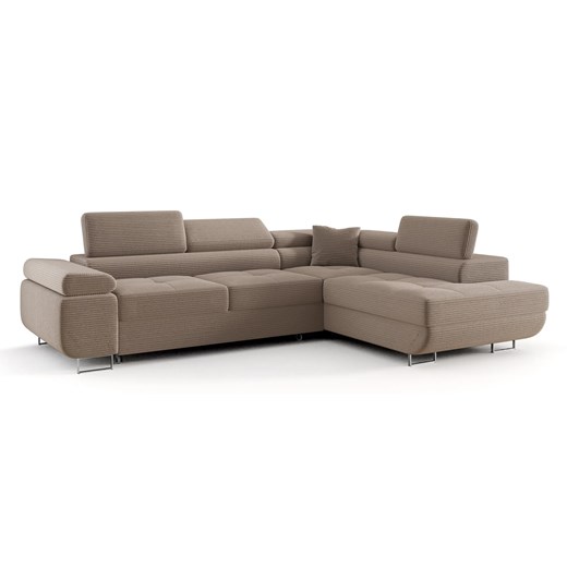 Beżowy rozkładany narożnik z pojemnikiem E0-P24 ze sklepu Edinos.pl w kategorii Narożniki - zdjęcie 187552683