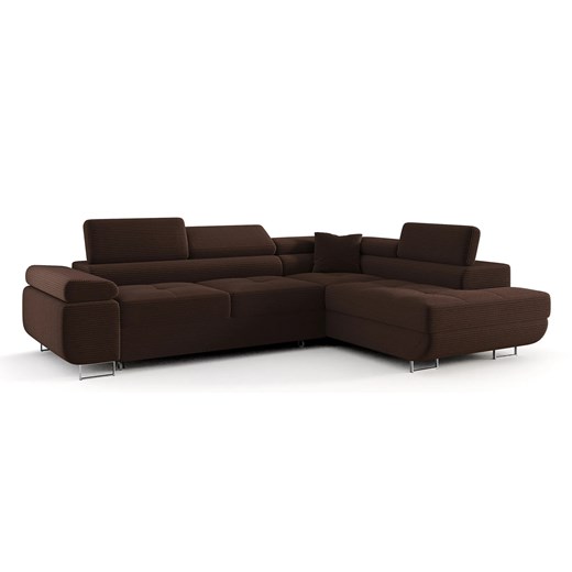 Brązowy sztruksowy narożnik z funkcją spania H9-N65 ze sklepu Edinos.pl w kategorii Narożniki - zdjęcie 187552691