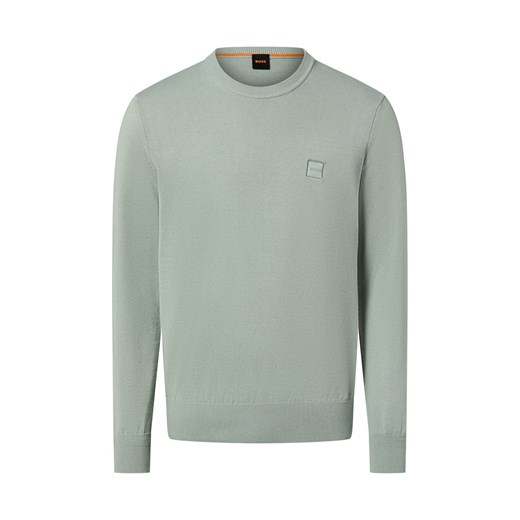 BOSS Orange Męski sweter z dzianiny z zawartością kaszmiru - Kanovano Mężczyźni Bawełna seledynowy jednolity ze sklepu vangraaf w kategorii Swetry męskie - zdjęcie 187554313