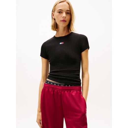 Tommy Jeans Koszulka damska Kobiety Bawełna czarny jednolity ze sklepu vangraaf w kategorii Bluzki damskie - zdjęcie 187554332