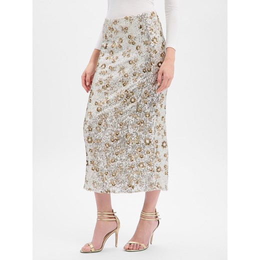 Msch Copenhagen Cekinowa spódnica damska - MSCHMagnolia Kobiety srebrny wypukły wzór tkaniny ze sklepu vangraaf w kategorii Spódnice - zdjęcie 187554351