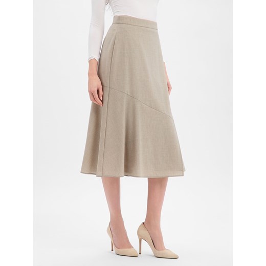 BOSS Damska spódnica midi z wełny dziewiczej - Vuleran Kobiety wełna ze strzyży beżowy marmurkowy ze sklepu vangraaf w kategorii Spódnice - zdjęcie 187554354