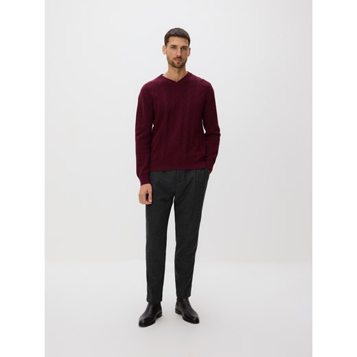 Reserved - Strukturalny sweter z wełną - bordowy ze sklepu Reserved w kategorii Swetry męskie - zdjęcie 187554892