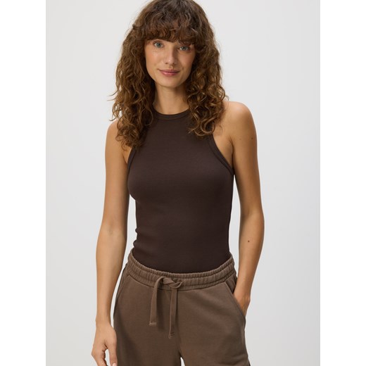 Reserved - Bawełniany top - ciemnobrązowy ze sklepu Reserved w kategorii Bluzki damskie - zdjęcie 187554991