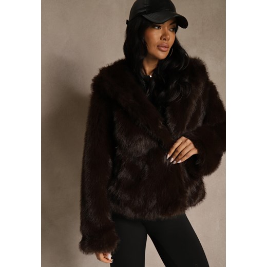 Brązowa Kurtka Futerko z Nieodpinanym Kapturem Vetisala ze sklepu renee.pl w kategorii Futra damskie - zdjęcie 187556053