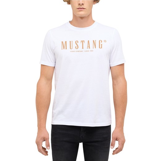 Mustang Koszulka męska - Austin Mężczyźni Bawełna biały nadruk ze sklepu vangraaf w kategorii T-shirty męskie - zdjęcie 187557454