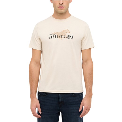 Mustang Koszulka męska - Austin Mężczyźni Bawełna beżowy nadruk ze sklepu vangraaf w kategorii T-shirty męskie - zdjęcie 187557460