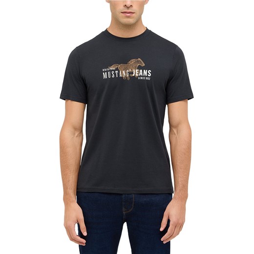 Mustang Koszulka męska - Austin Mężczyźni Bawełna czarny nadruk ze sklepu vangraaf w kategorii T-shirty męskie - zdjęcie 187557462