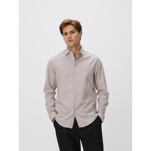 Reserved - Koszula slim z bawełny egipskiej - beżowy ze sklepu Reserved w kategorii Koszule męskie - zdjęcie 187557533