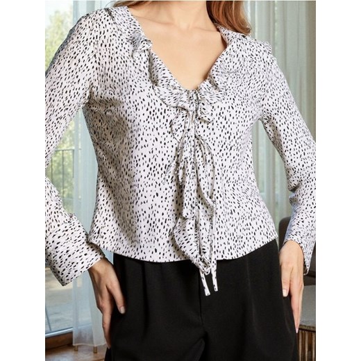 Sinsay - Wiskozowa bluzka koszulowa z falbanami - wielobarwny ze sklepu Sinsay w kategorii Bluzki damskie - zdjęcie 187559311