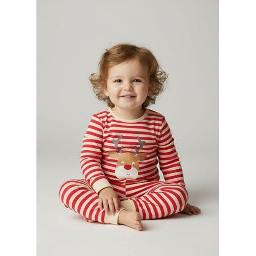 Sinsay - Pajacyk w paski z reniferem - kremowy ze sklepu Sinsay w kategorii Odzież dla niemowląt - zdjęcie 187559314