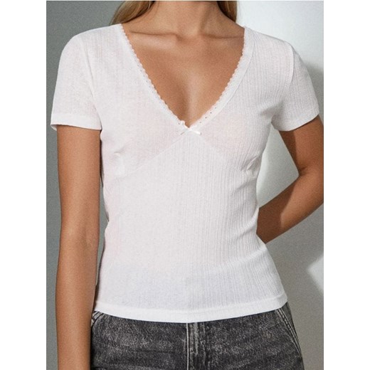 Sinsay - Prążkowana bluzka - kremowy ze sklepu Sinsay w kategorii Bluzki damskie - zdjęcie 187559421