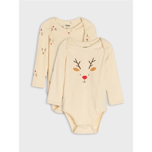 Sinsay - Body z motywem świątecznym 2 pack - kremowy ze sklepu Sinsay w kategorii Body niemowlęce - zdjęcie 187559434
