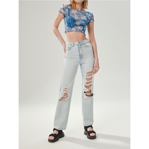 Sinsay - Bluzka crop top ze wzorem - wielobarwny ze sklepu Sinsay w kategorii Bluzki damskie - zdjęcie 187559442