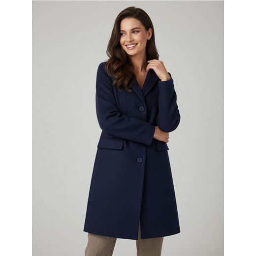 Sinsay - Długi płaszcz z domieszką wełny - granatowy Sinsay XL Sinsay