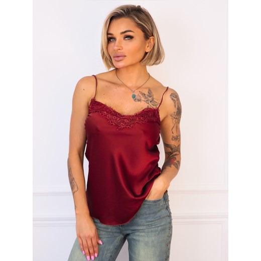 TOP SATYNOWY Z KORONKĄ NA RAMIĄCZKA- BORDOWY ze sklepu olika.com.pl w kategorii Bluzki damskie - zdjęcie 187563411