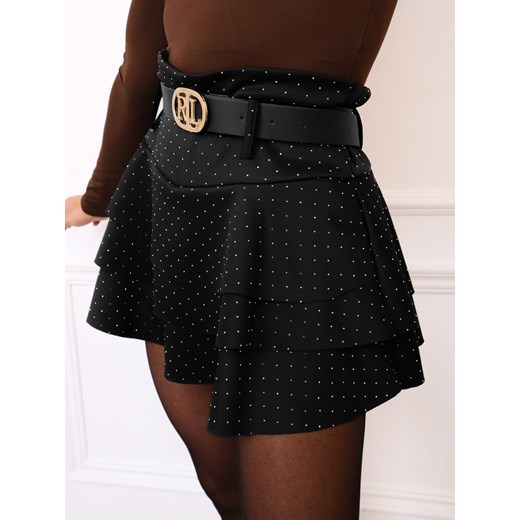 SPÓDNICZKA Z UKRYTYMI SZORTAMI ZDOBIONA CYRKONIAMI+ PASEK- CZARNA ze sklepu olika.com.pl w kategorii Spódnice - zdjęcie 187563422