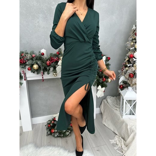 Ciemnozielona Sukienka ze Ściągaczem Midi ze sklepu ModnaKiecka.pl w kategorii Sukienki - zdjęcie 187563564