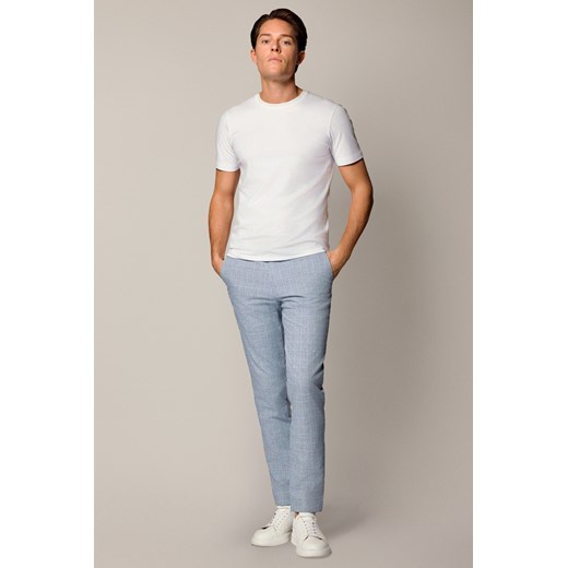 Spodnie Błękitne w Kratę z Elastycznym Pasem z Bawełną i Lnem Corrado ze sklepu Lancerto S.A. w kategorii Spodnie męskie - zdjęcie 187563632