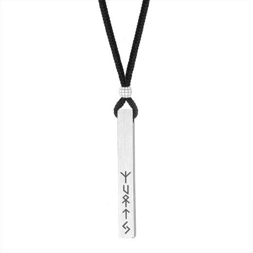 Męski srebrny naszyjnik totem wojownika z runami na sznurku ze stali ze sklepu manoki.pl w kategorii Naszyjniki męskie - zdjęcie 187563662