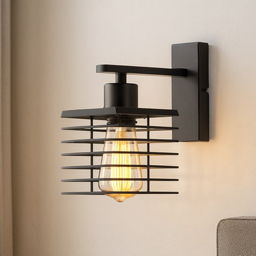 Czarna lampka ścienna loft GALATI LOFT metalowy kinkiet industrialny do salonu i sypialni ze sklepu Lysne w kategorii Lampy ścienne - zdjęcie 187564693