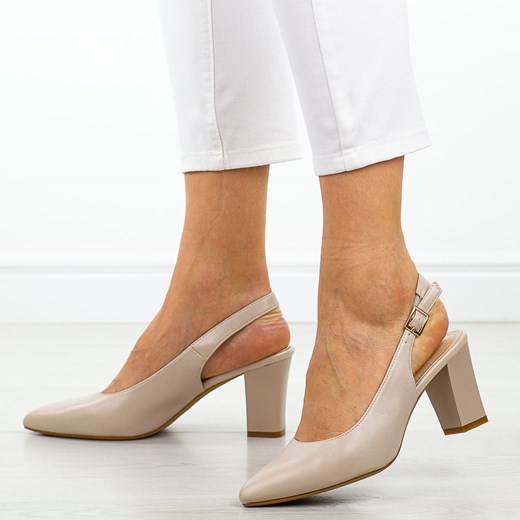 Cieliste czółenka damskie na słupku z odkrytą pietą Sergio Leone Sk162 ze sklepu suzana.pl w kategorii Czółenka - zdjęcie 187574562