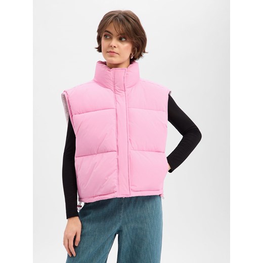 american vintage Damska kamizelka pikowana - Rofy Kobiety Sztuczne włókno różowy jednolity ze sklepu vangraaf w kategorii Kamizelki damskie - zdjęcie 187574804