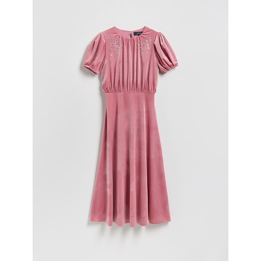 Reserved - Welurowa sukienka midi - brudny róż ze sklepu Reserved w kategorii Sukienki - zdjęcie 187576014