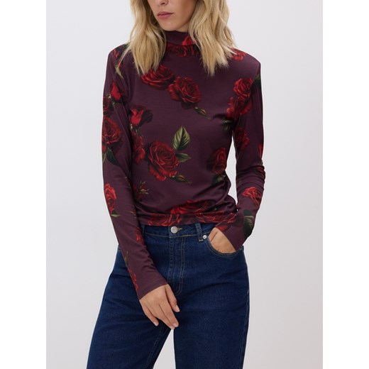 Reserved - Bluzka w róże - ciemnofioletowy Reserved L Reserved