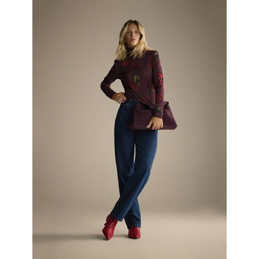 Reserved - Bluzka w róże - ciemnofioletowy Reserved S Reserved