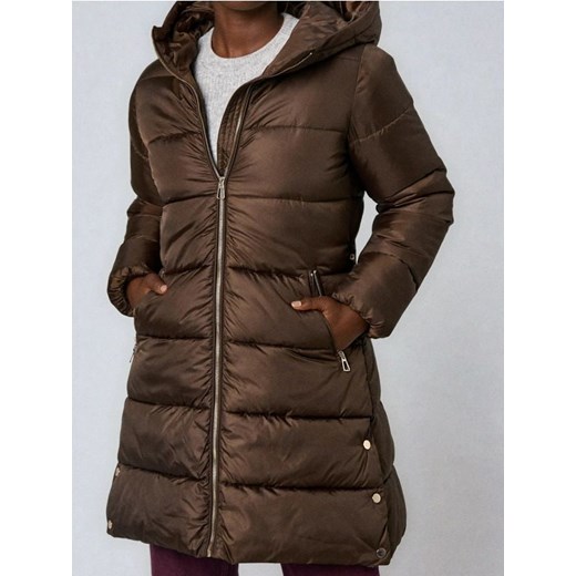 Sinsay - Pikowany płaszcz z kapturem - brązowy ze sklepu Sinsay w kategorii Płaszcze damskie - zdjęcie 187576842