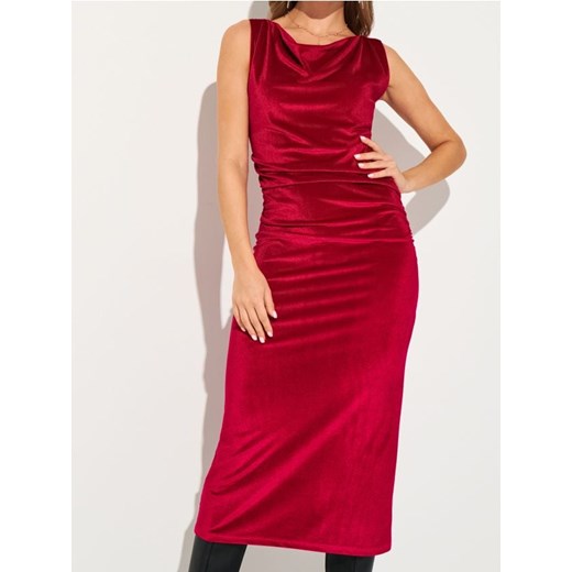Sinsay - Welurowa sukienka z drapowaniem - czerwony ze sklepu Sinsay w kategorii Sukienki - zdjęcie 187576931