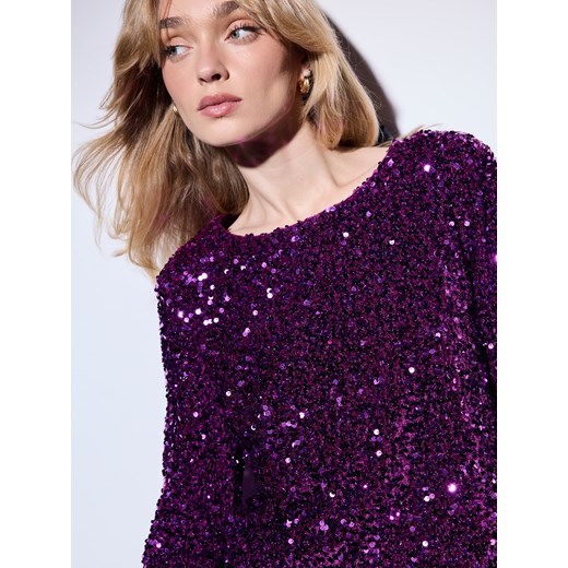 Mohito - Cekinowa fioletowa bluzka z kokardkami - fuksjowy Mohito 38 Mohito