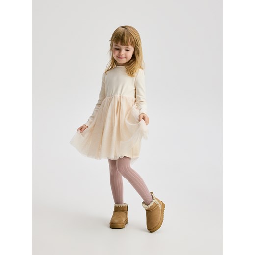 Reserved - Sukienka z tiulem - kremowy ze sklepu Reserved w kategorii Sukienki dziewczęce - zdjęcie 187577364