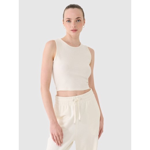 Damski crop top 4F 4FRSS25TSLEF234 - biały ze sklepu Sportstylestory.com w kategorii Bluzki damskie - zdjęcie 187577554