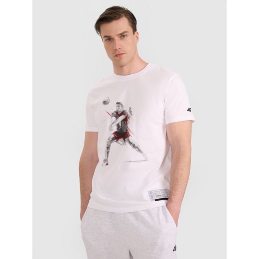 Męski t-shirt z nadrukiem 4F 4FRAW25TTSHM3237 - biały ze sklepu Sportstylestory.com w kategorii T-shirty męskie - zdjęcie 187577580