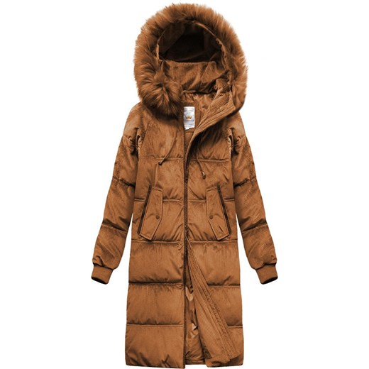 ZIMOWA SZTRUKSOWA KURTKA DAMSKA Z KAPTUREM KARMELOWA (7763) ze sklepu goodlookin.pl w kategorii Kurtki damskie - zdjęcie 187578381