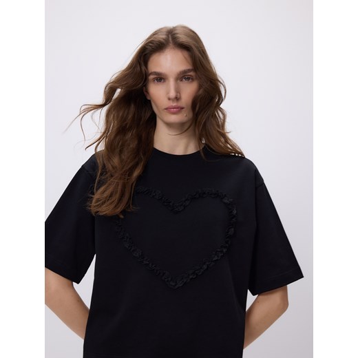 Reserved - T-shirt z aplikacją serce - czarny Reserved XL/XXL Reserved