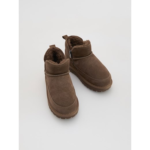 Reserved - Skórzane botki z ociepleniem - brązowy ze sklepu Reserved w kategorii Buty zimowe dziecięce - zdjęcie 187578840