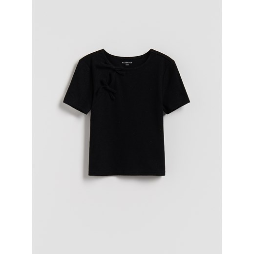 Reserved - Prążkowana bluzka z kokardkami - czarny ze sklepu Reserved w kategorii Bluzki dziewczęce - zdjęcie 187578922