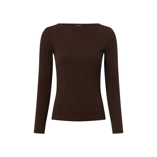 Opus Damska koszulka z długim rękawem - Sovke Kobiety Bawełna czekoladowy wypukły wzór tkaniny ze sklepu vangraaf w kategorii Bluzki damskie - zdjęcie 187579853