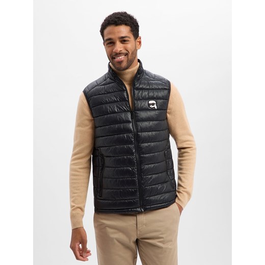 KARL LAGERFELD Pikowana kamizelka męska Mężczyźni Sztuczne włókno czarny jednolity ze sklepu vangraaf w kategorii Kamizelki męskie - zdjęcie 187579854