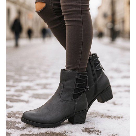 Zimowe szare botki na niskim obcasie /G11-2 18506 T386/ ze sklepu Pantofelek24.pl w kategorii Botki - zdjęcie 187583373