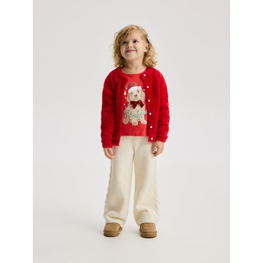 Reserved - Świąteczny t-shirt z nadrukiem - intenstywna czerwień Reserved 104 (3-4 lata) Reserved