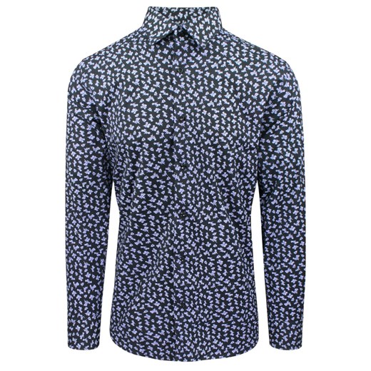 Koszula Męska, Elegancka o Regularnym Kroju - Victorio - Czarna w Kwiatki KSDWVCTO719Rg ze sklepu JegoSzafa.pl w kategorii Koszule męskie - zdjęcie 187584223