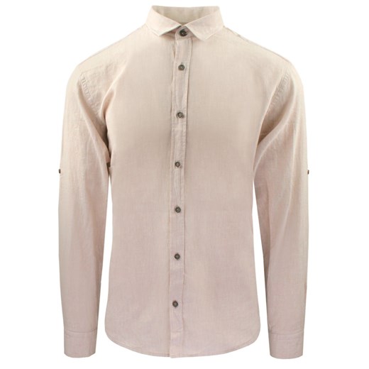 Koszula Weekendowa z Lnem, Prosty Krój - Victorio - Beż KSDCVCTO799rg ze sklepu JegoSzafa.pl w kategorii Koszule męskie - zdjęcie 187584231