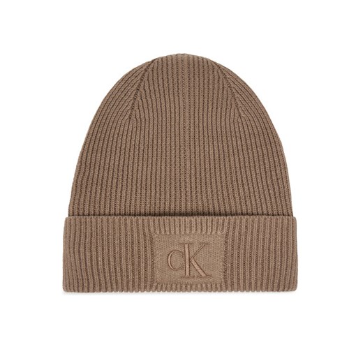 Czapka Calvin Klein Embroidered Rib Cotton Beanie LV04F8097G Beżowy ze sklepu eobuwie.pl w kategorii Czapki zimowe damskie - zdjęcie 187584734