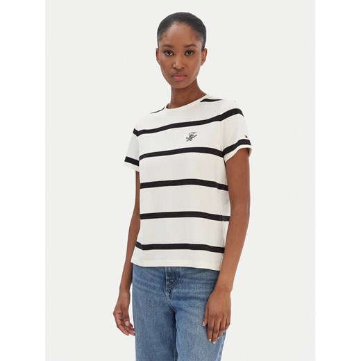 Tommy Hilfiger T-Shirt Script WW0WW47809 Beżowy Regular Fit ze sklepu MODIVO w kategorii Bluzki damskie - zdjęcie 187585321