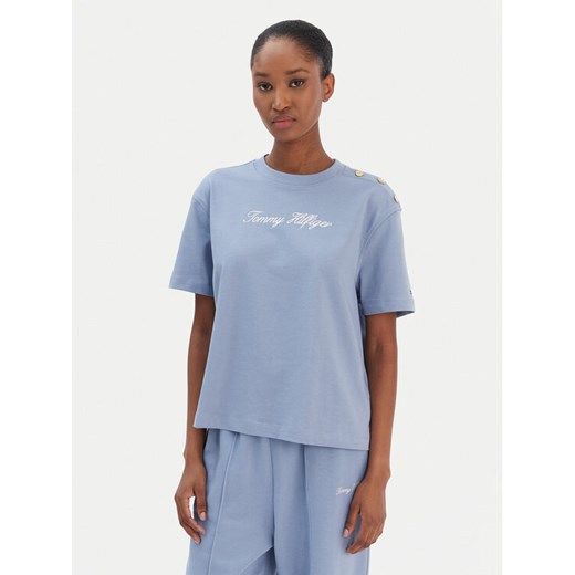 Tommy Hilfiger T-Shirt Script WW0WW47819 Niebieski Regular Fit ze sklepu MODIVO w kategorii Bluzki damskie - zdjęcie 187585350