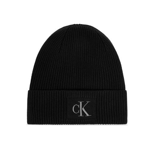 Calvin Klein Czapka Embroidered Rib Cotton Beanie LV04F8097G Czarny ze sklepu MODIVO w kategorii Czapki zimowe damskie - zdjęcie 187585381